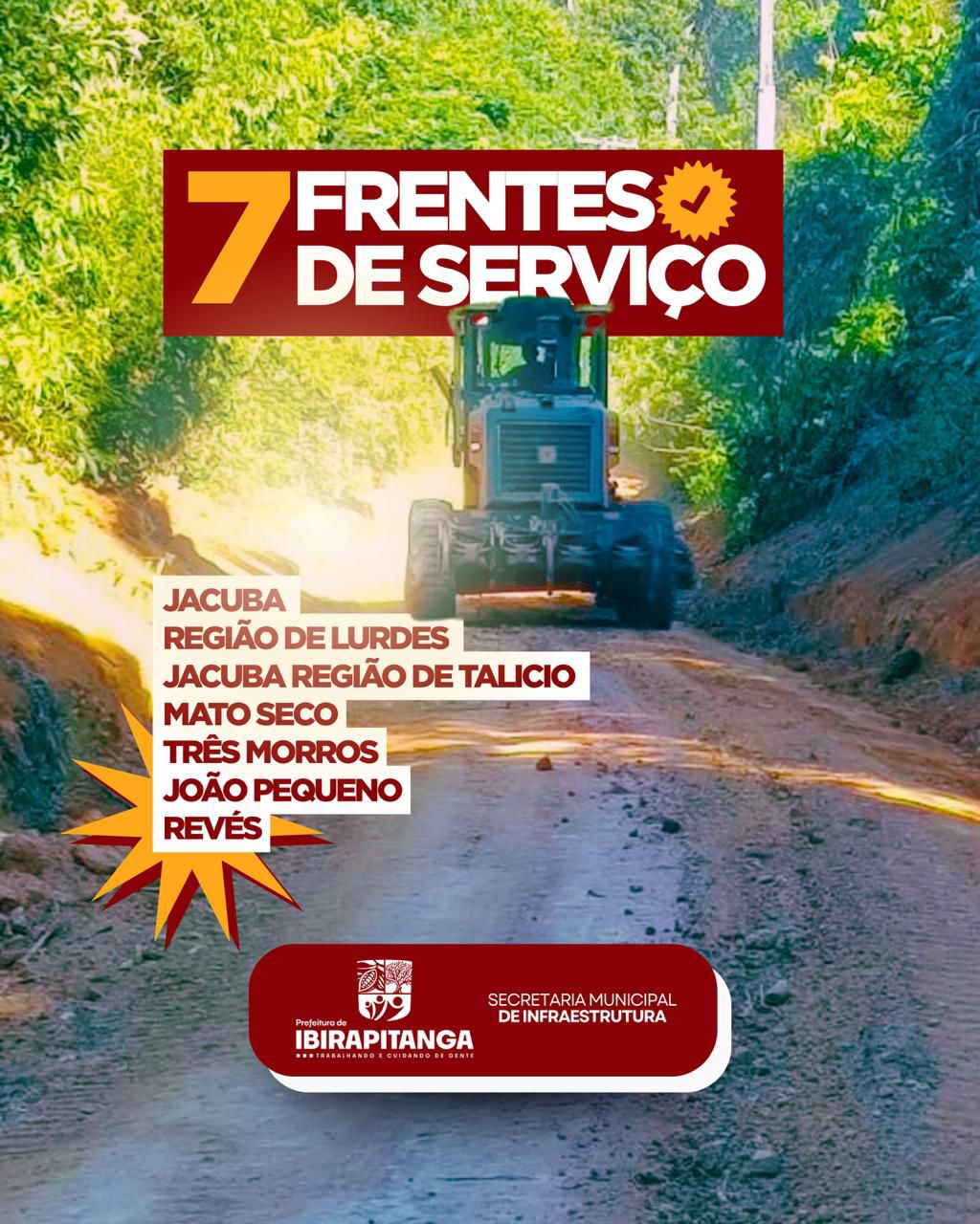 Prefeitura de Ibirapitanga intensifica obras na zona rural com 7 frentes de serviço